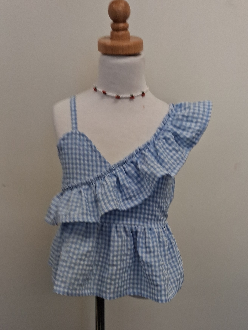SHEIN Girls Blue Gingham Ruffle Top Size 5Y